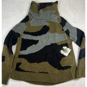 Cliche Sweater Womens Large Green Camo Turtleneck Pullover Soft Knit Long Sleeve